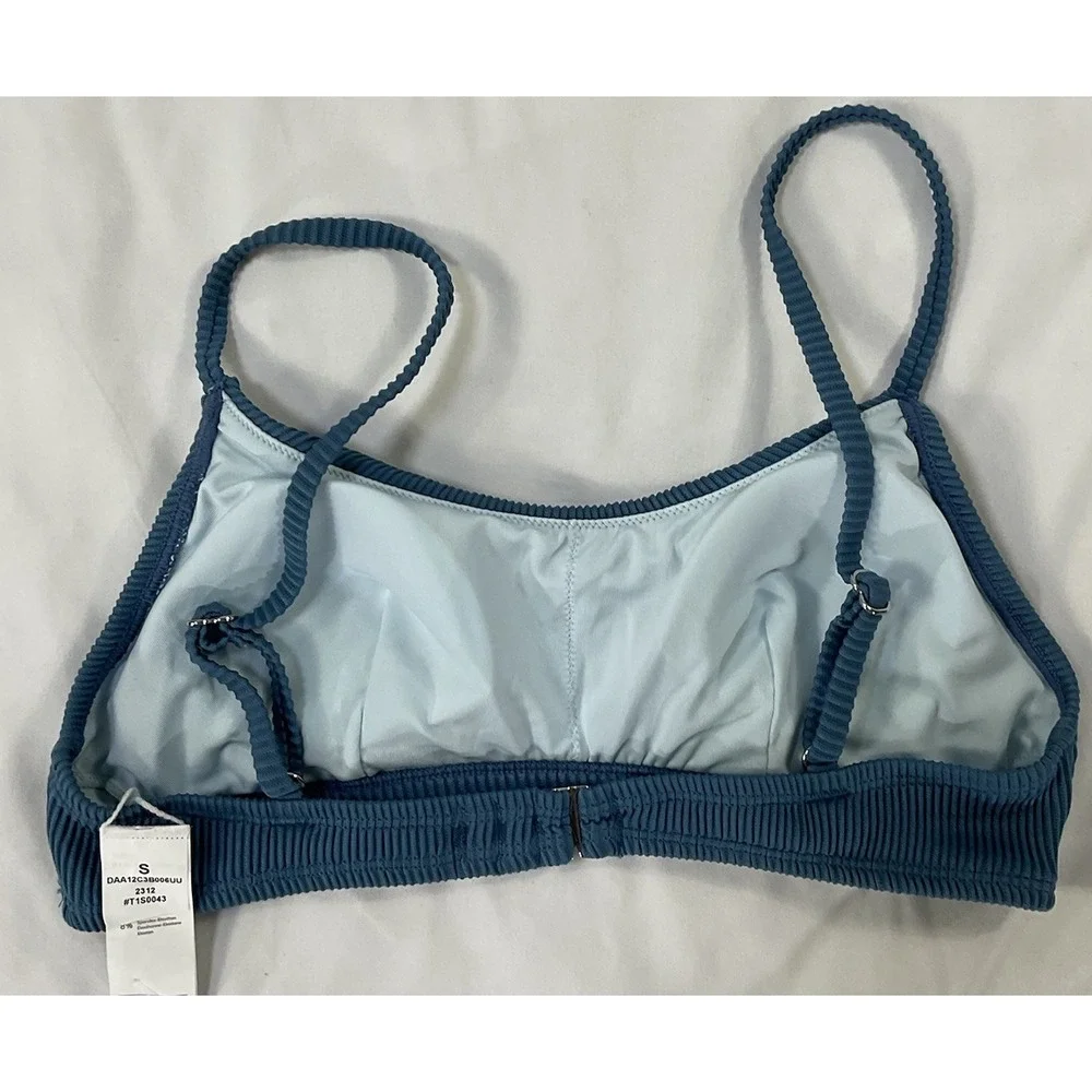 Cupshe Womens Ribbed Bikini Top Blue Polyester Blend Beach Swimwear Size S 437